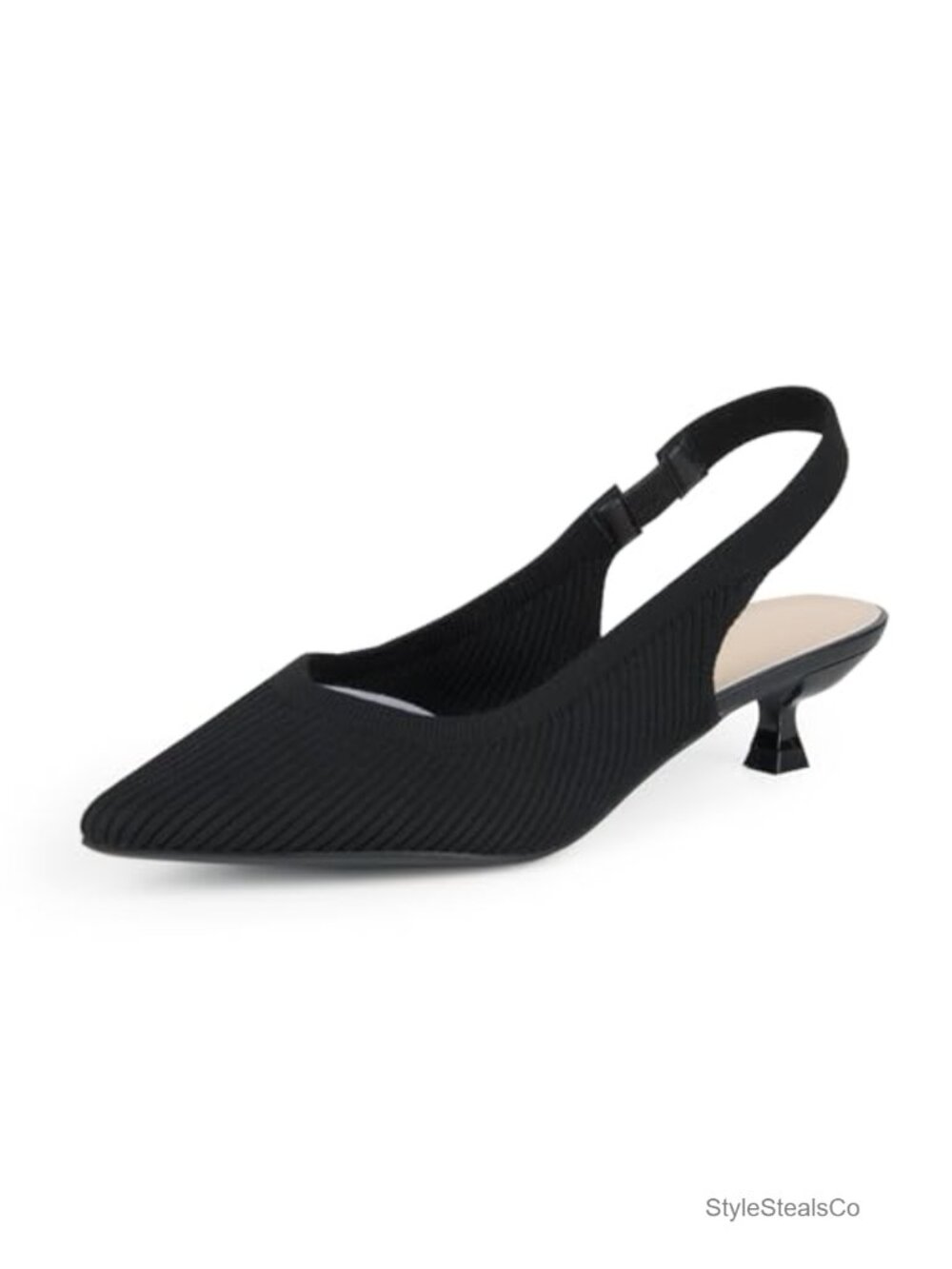 Knit Slingback Kitten Heels Pointed Toe Low Block Heel Work Pumps